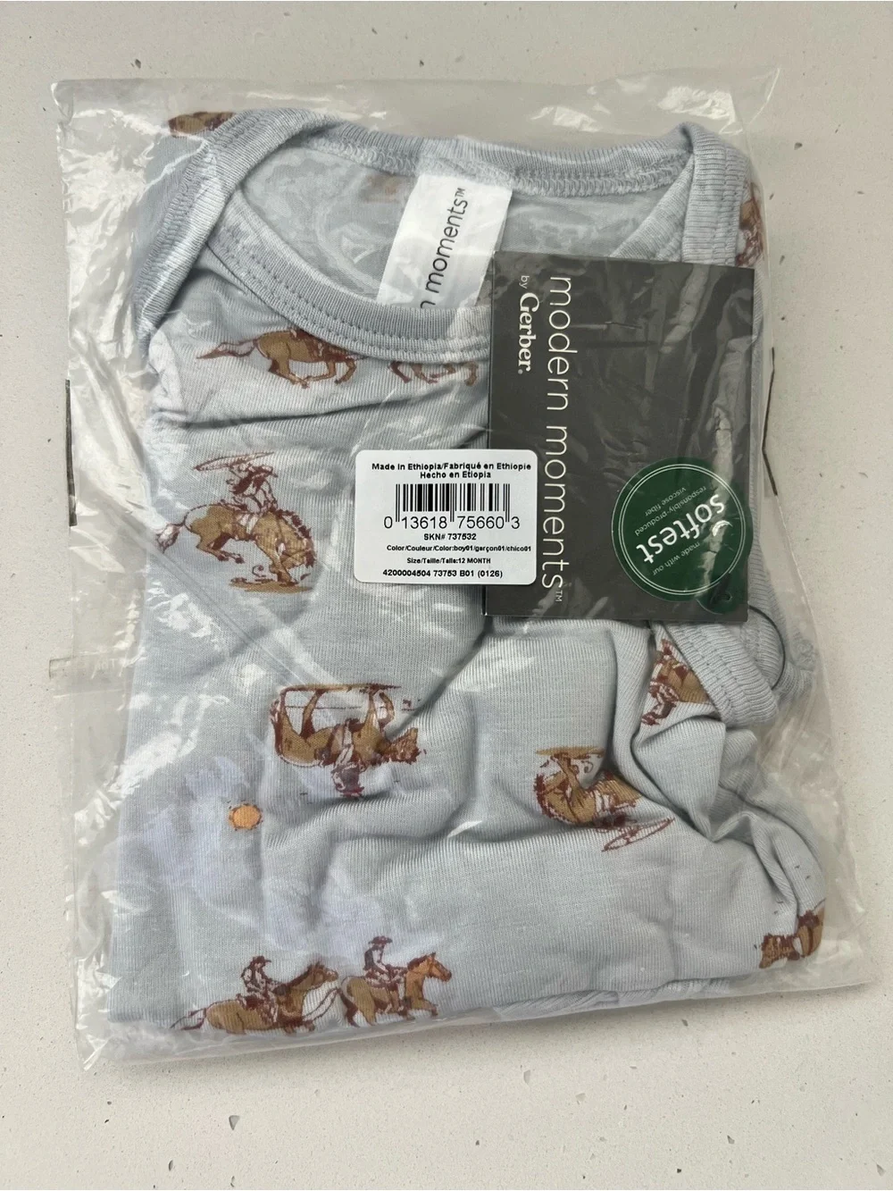 NWT Gerber Modern Moments Baby Blue Cowboy Outfit Set 12 Months